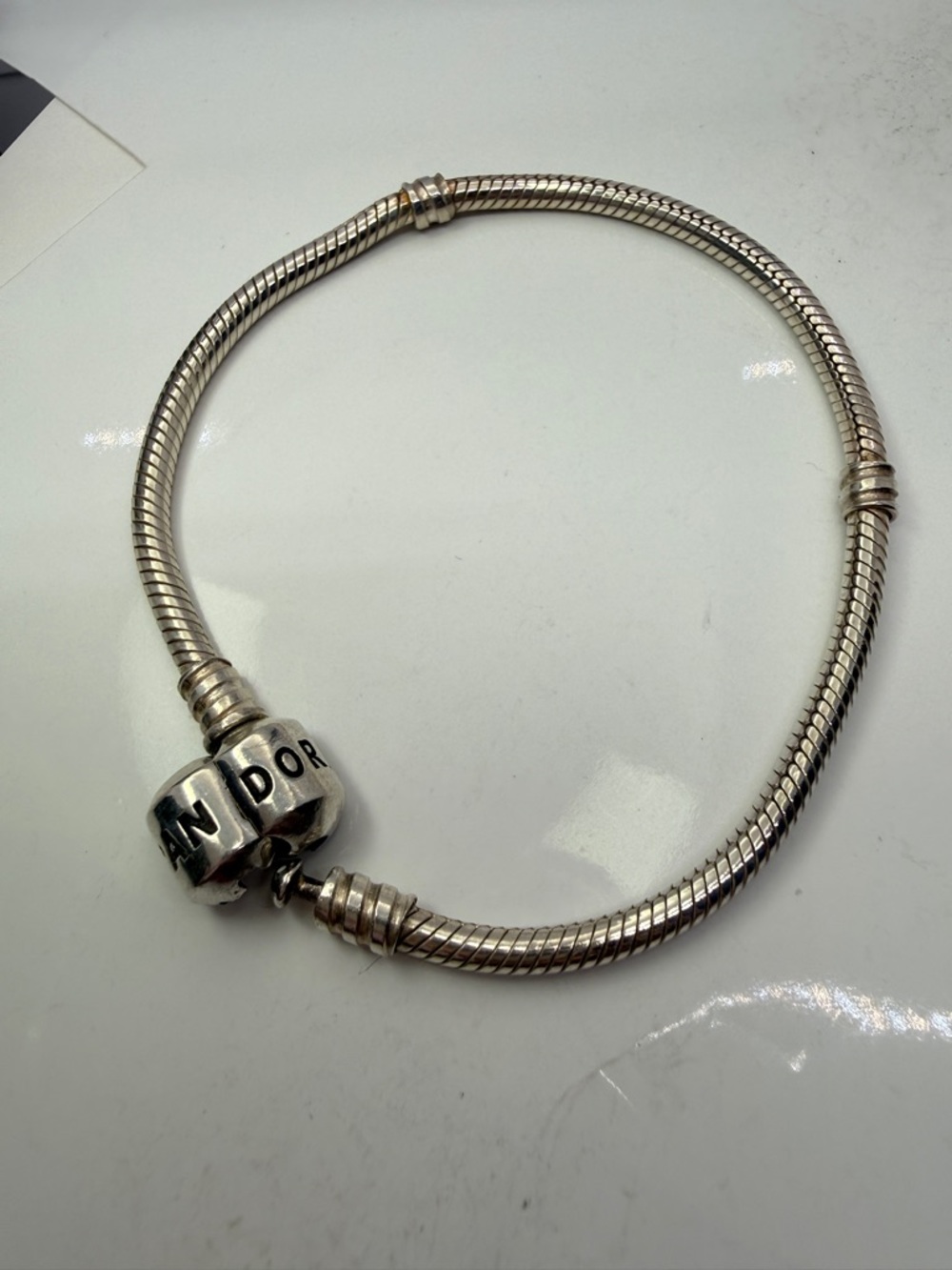 Pandora Moments Snake Chain Bracelet 925 ALE Barrel Clasp 7.5”
